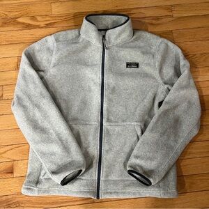 LL Bean Jacket Mens Medium White Fleece Full Zip Pockets Sweatshirt Deep Pile